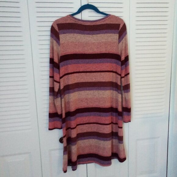 CUPIO BLUSH LARGE STRIPED SWEATER DRESS LONG SLEEVE KNEE LENGTH LACE SOFT FLARE - Picture 2 of 5